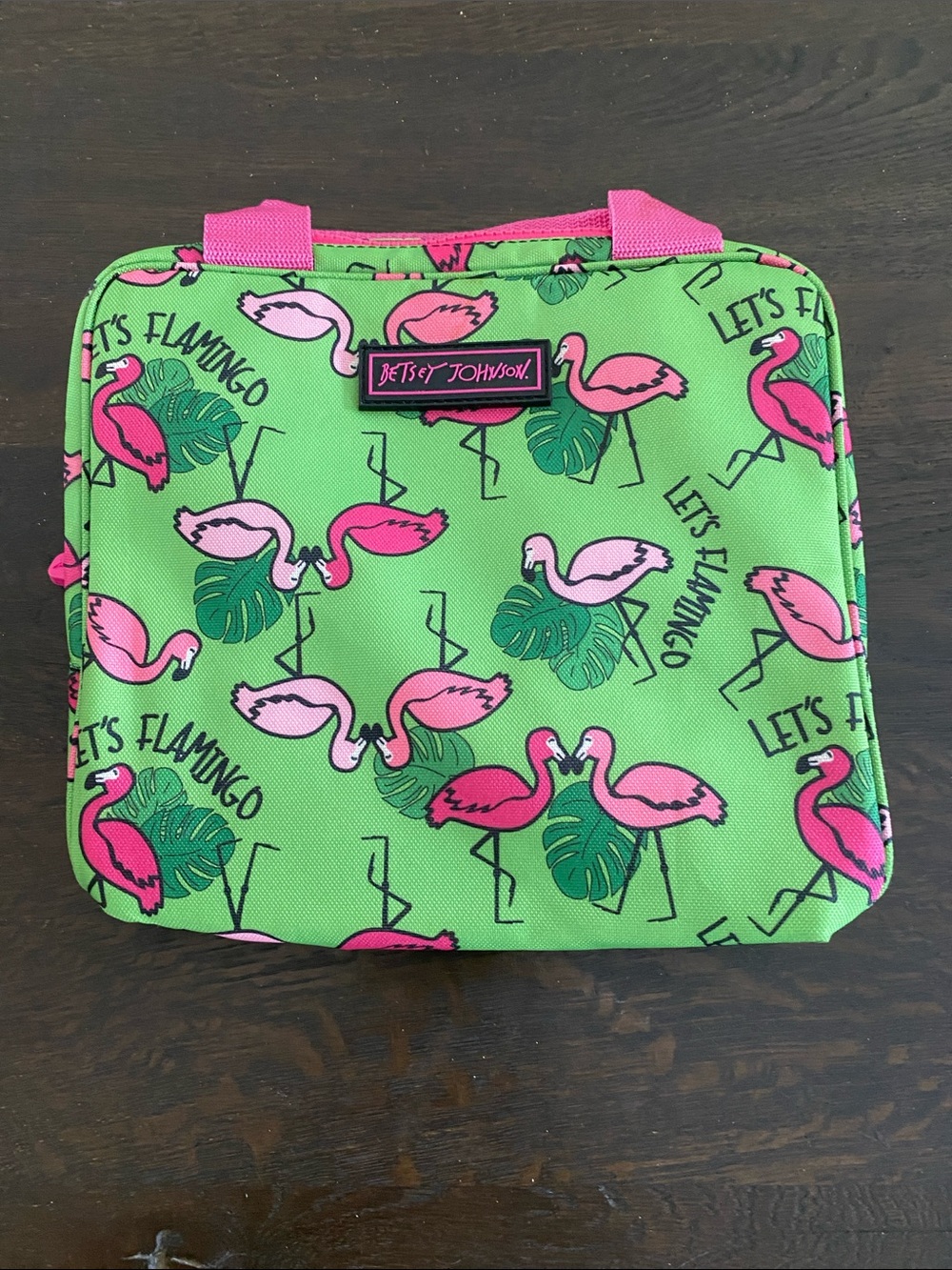 Betsey Johnson Neon Green & Pink Flamingo Lunch Tote